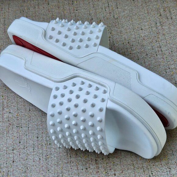 Christian Louboutin Men Sandal White Slide Summer Shoe Made in Italy Size 45